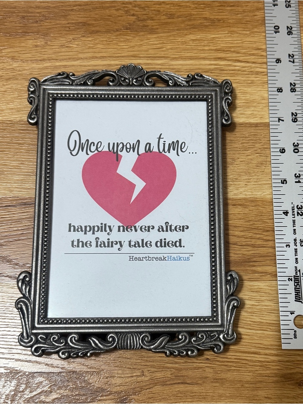 Vintage Pewter 5x7 Picture Frame with Pink Heart Anti-Fairy Tale Print